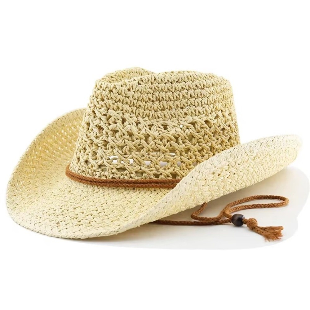 Cowboy Hat Straw - قبعة قش عريضة الحواف بتصميم ريترو